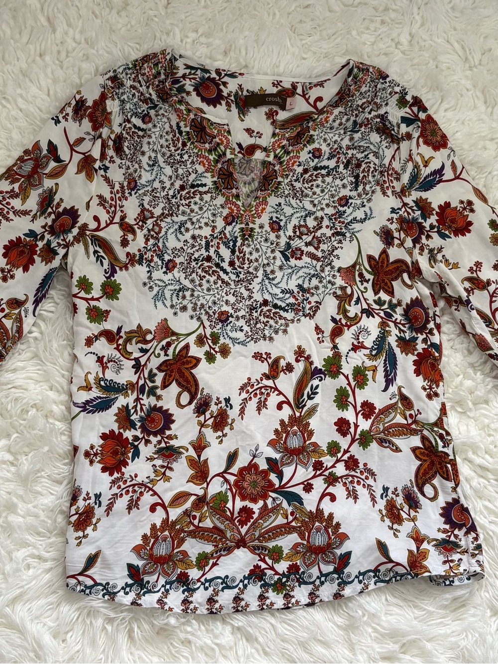 🔥 STUNNING Crosby by Mollie Burch Paisley Floral Pom-Pom Statement Blouse Large